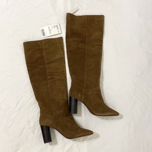 Mango Suede Leather High-Leg Boots in Tobacco Brown - NWT